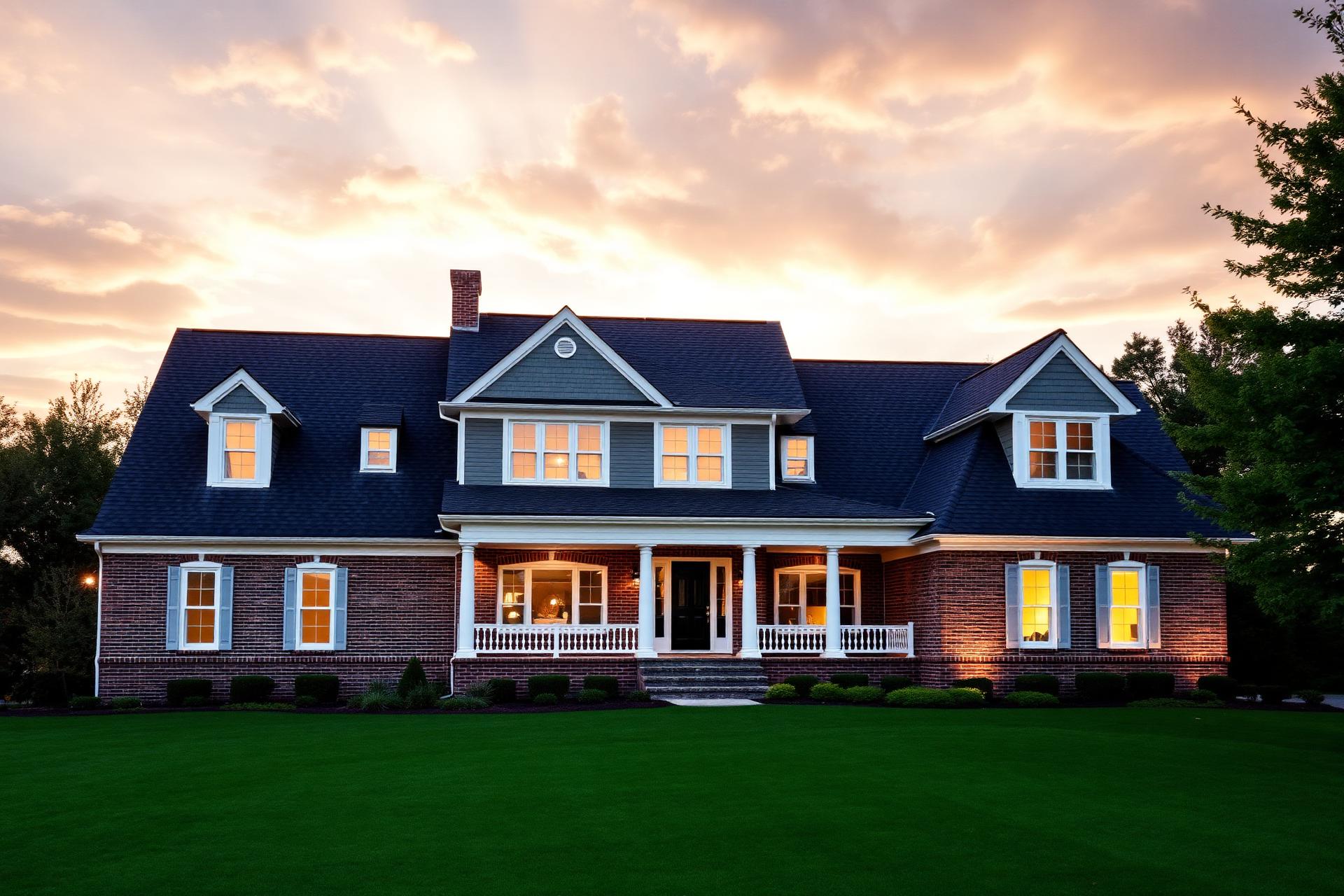 Southeast Michigan home with newly installed asphalt shingle roof at golden hour